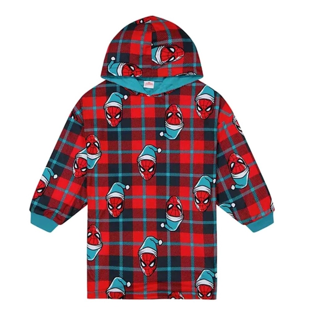 NWT Marvel Spider-Man Kids Oversized Hooded Pullover Robe Red Plaid‎ Size S/M